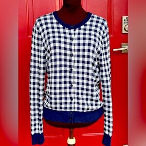 BROOKS BROTHERS sM preppy navy check cardigan-looks new-cotton/nylon